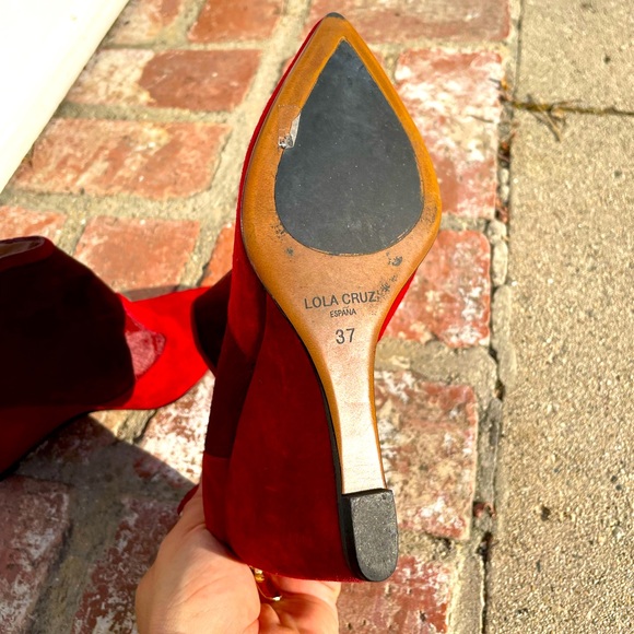 Lola Cruz. Red suede 👠 shoes. Size 37 EUR. Made in Spain 🇪🇸. - Picture 2 of 6